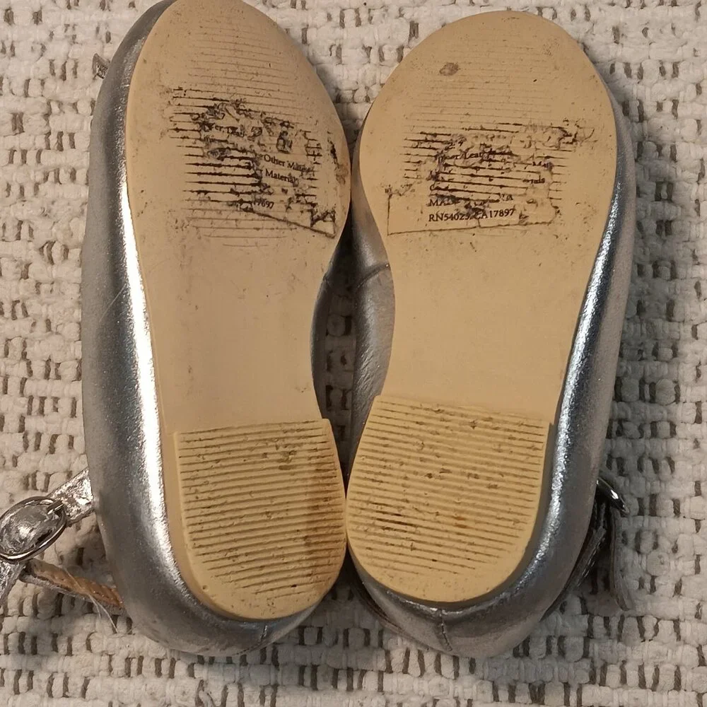 Janie & Jack little girls Metallic Ankle Strap Bow Ballet dress Flats sz 7 -READ